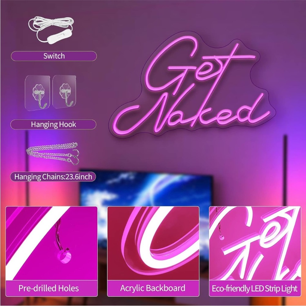 Trendy Get Naked Neon Pink Party Birthday Club Bathroom Wall Light Sexy Decor - Picture 6 of 8